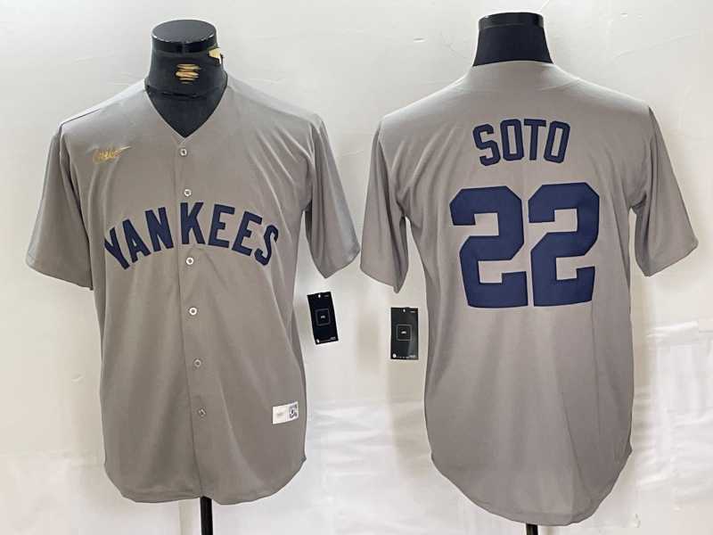 Men%27s New York Yankees #22 Juan Soto Name Grey Stitched Nike Throwback Jersey->new york yankees->MLB Jersey